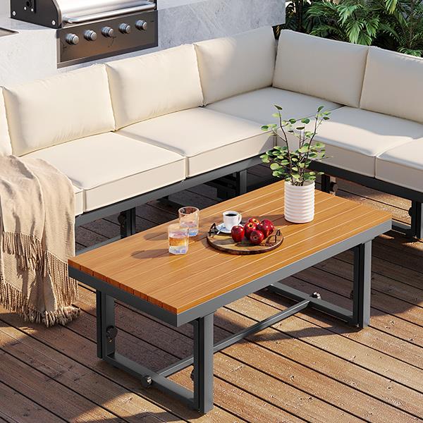 3-Piece Modern Multi-Functional Outdoor Sectional Sofa Set with Height-adjustable Seating and Coffee Table for Patio, Garden and Backyard (Beige)