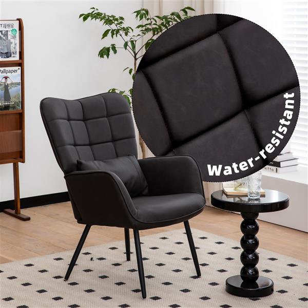 Leather Armchair, Modern Accent Chair High Back, Living Room Chairs with Metal Legs and Soft Padded, Sofa Chairs for Home Office,Bedroom,Dining Room (Grey-1pc)