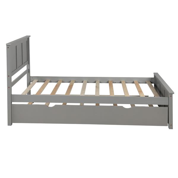 Platform Bed with Twin Size Trundle, Twin Size Frame, Gray