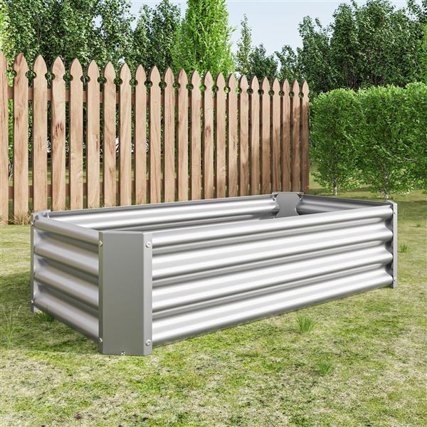 Metal Raised Garden Bed, Rectangle Raised Planter 4×2×1ft  for Flowers Plants, Vegetables Herb  Silver