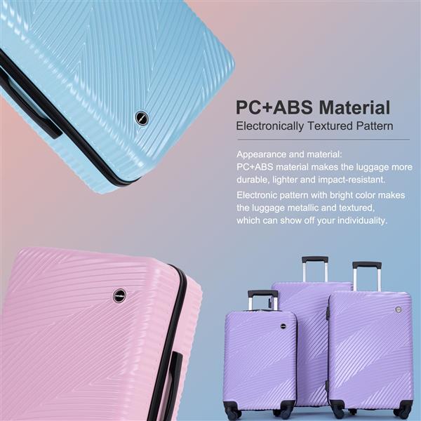 3 Piece Luggage Sets PC+ABS Lightweight Suitcase with Two Hooks, Spinner Wheels, (20/24/28) Light Purple