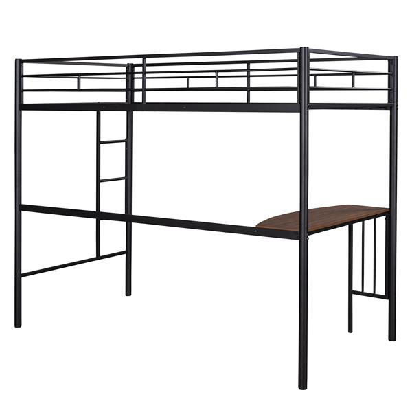 Twin Metal Loft Bed with Desk, Ladder and Guardrails, Loft Bed for Bedroom, Black