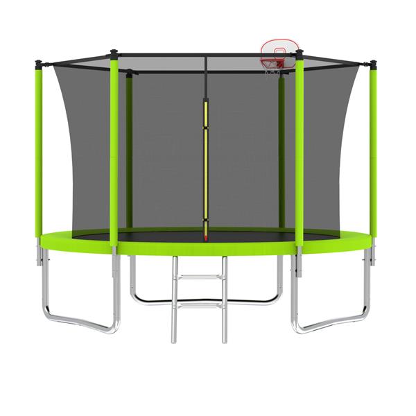 10FT Trampoline for Kids,  Basketball Hoop and Ladder, Outdoor Kids Trampoline with Safety Enclosure,Fast Assembly for Backyard Fun,ASTM Approved