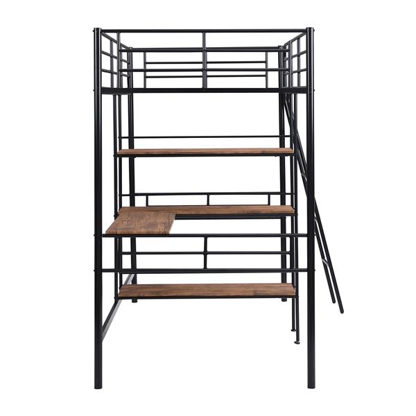 Twin Size Metal Loft Bed and Built-in Desk and Shelves,Black