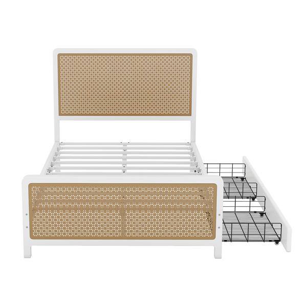 Full Size Metal Platform Bed with 2 Drawers, White