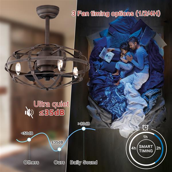 Best sells Modern Enclosed Ceiling Fan Indoor with Remote Control and Bladeless Rust Red Industrial Ceiling Fan Light Kit