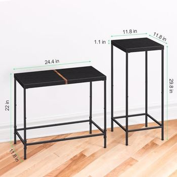 Small Entryway Table Skinny Console Table for Hallway Living Room Table Set of 2 Wood Black Modern Night Stand for Dorm Office Bedroom