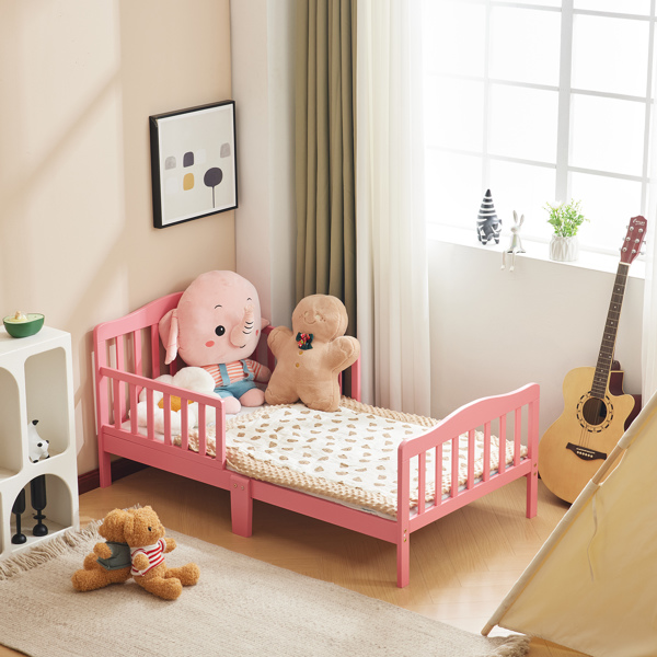 Single Vertical Board with Guardrails on Both Sides, Pink, 135*75*62.5cm, Wooden Bed, Pine, Children's