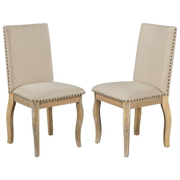 Set of 4 Dining chairs Wood Upholstered Fabirc Dining Room Chairs with Nailhead (Natural Wood Wash)