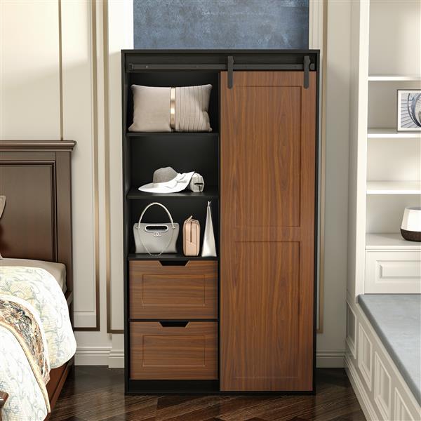 71-inch closets,large closetslaundry cabinets,Plastic suction process,farmslide barndoors,saveopenspace,brand hardware,silent slide,can be used for the bedroom,cloakroom,livingRoom,color:black +brown