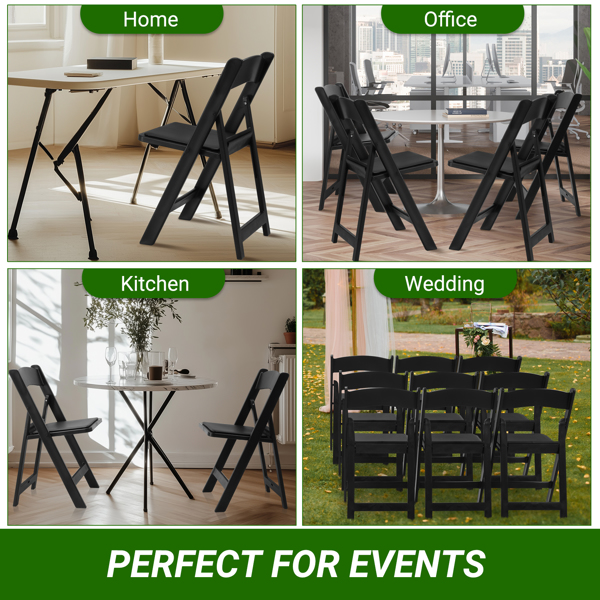 Folding Chair, Resin Chair with Padded Seat, Comfortable Event Chair Indoor Outdoor for Home Event Party Picnic School Wedding, Black