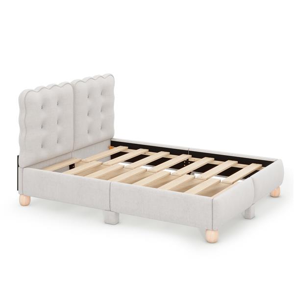 Full Size Upholstered Platform Bed with Support Legs,Beige