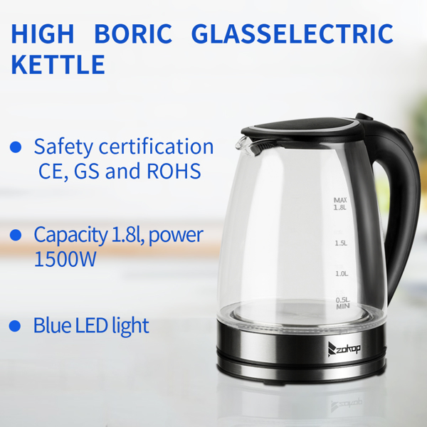 【Old Code：93541003】 ZOKOP HD-1857-A 110V 1200W 1.8L Electric Glass Kettle US Plug