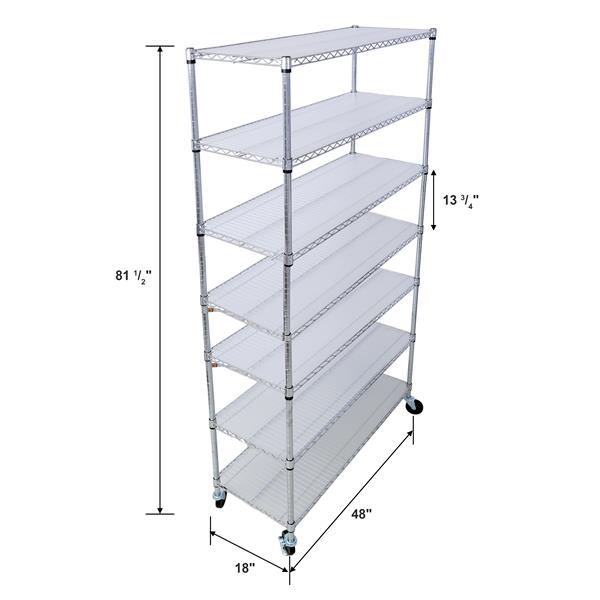 7 Tier Metal Shelf Wire Shelving Unit, 2450lbs Heavy Duty Adjustable Storage Rack with Wheels & Shelf Liners for Closet Kitchen Garage Basement Commercial Shelving - 81.5" H x 48" L x 18" D chrome