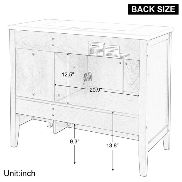 [VIDEO] 36" Bathroom Vanity with Ceramic Basin, Bathroom Storage Cabinet with Two Doors and Drawers, Solid Frame, Metal Handles, Brown