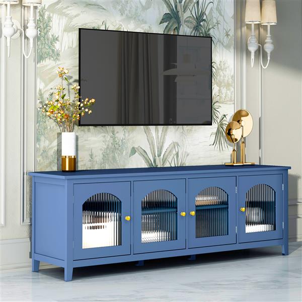 71-inch stylishTVcabinet Entertainment CenterTV stand,TVConsoleTable, Media Console,solidwood frame,Changhong glass door,Metal handle,antique blue,for the children's room,bedroom Living Room