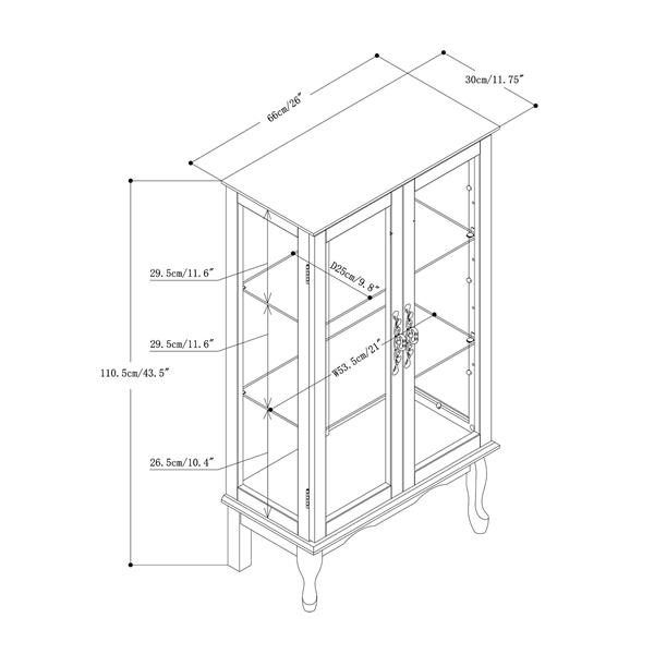 Curio Cabinet Lighted Curio Diapaly Cabinet with Adjustable Shelves and Mirrored Back Panel, Tempered Glass Doors (Walnut, 3 Tier), (E26 light bulb not included)