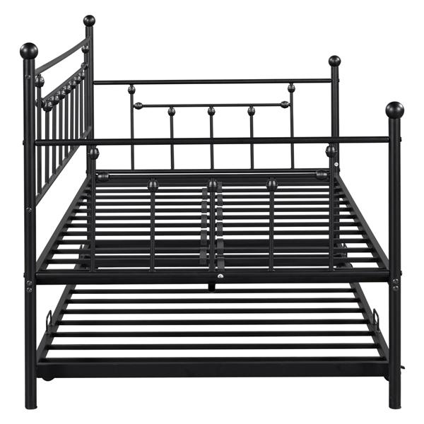 Metal Twin Daybed with Trundle/ Heavy-duty Sturdy Metal/ Noise Reduced/ Trundle for Flexible Space/ Vintage Style/ No Box Spring Needed