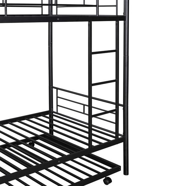 Twin-Over-Twin Metal Bunk Bed With Trundle,Can be Divided into two beds,No Box Spring needed ,Black