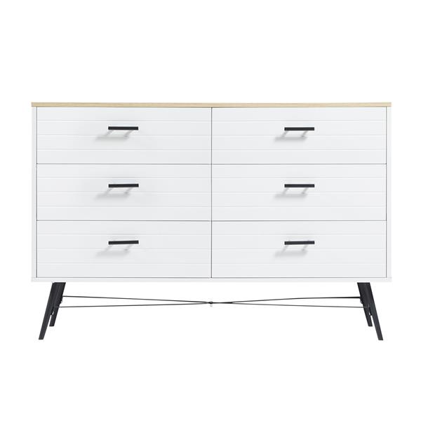 6 Drawer Dresser for Bedroom with Deep Drawers, Wood Dressers & Chest of Drawers, Modern White Long Dressers for Closet Living Room, 47.2"W x 15.7"D x 31.5"H, White & oak