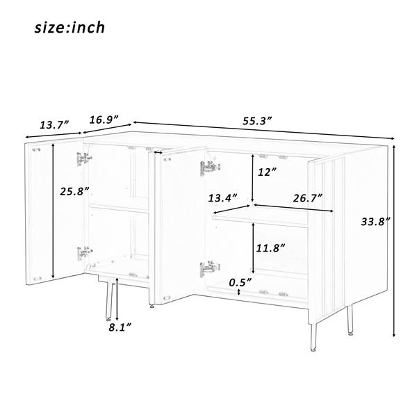 Modern Cabinet with 4 Doors, Suitable for Living Rooms, Entrance and Study Rooms.