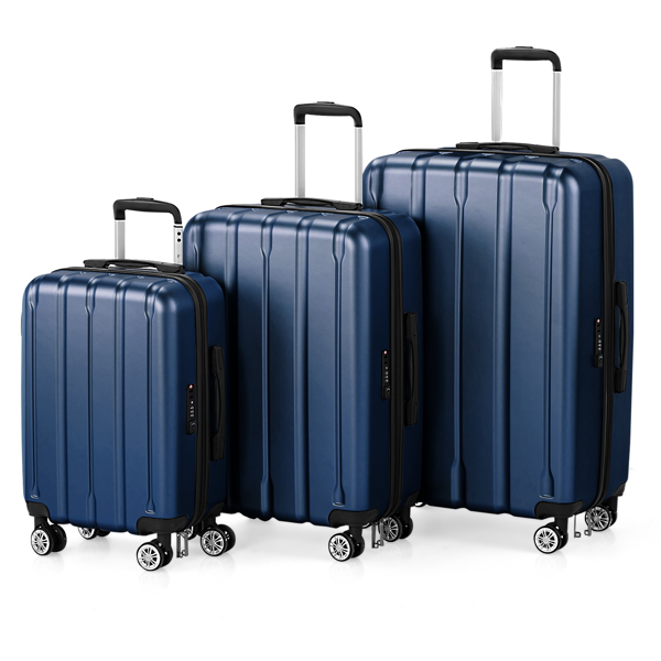 FCH 3-in-1 suitcase with vertical stripes 20in 24in 28in ABS PC classic color 02-dark blue