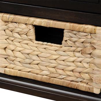 Rustic Storage Bench with 3 Drawers and 3 Rattan Baskets, Shoe Bench for Living Room, Entryway (Espresso)