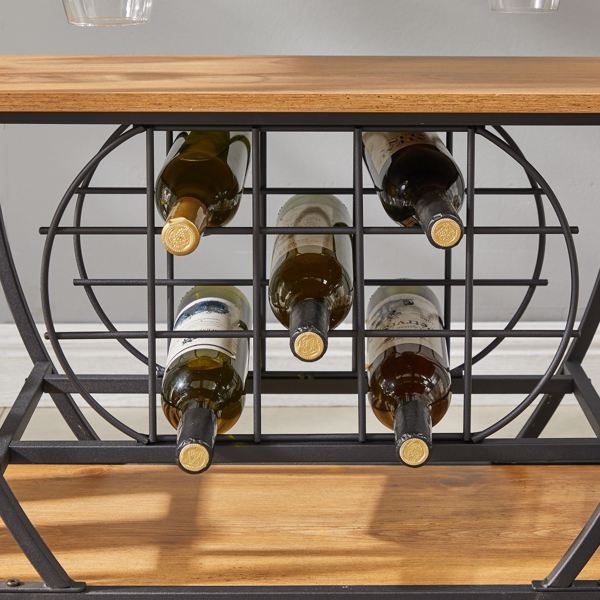 Painted Bar Cart, With Wine Rack And Glass Holder, For Kitchen, Serving, Hotel, Brown