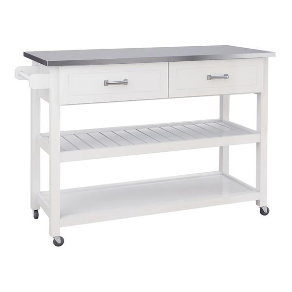 Stainless Steel Table Top White Kicthen Cart With Two Drawers