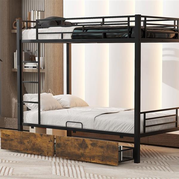 Metal Bunk Bed With drawers, Twin, Black