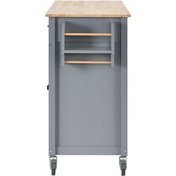 Kitchen Island Cart with Solid Wood Top and Locking Wheels,54.3 Inch Width,4 Door Cabinet and Two Drawers,Spice Rack, Towel Rack (Grey Blue)