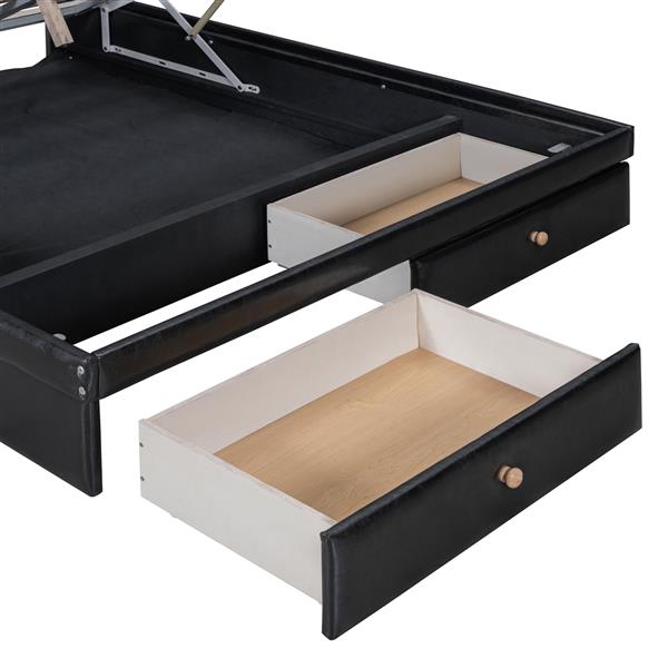 Full Size Upholstered Bed with Hydraulic Storage System and Drawer, Black