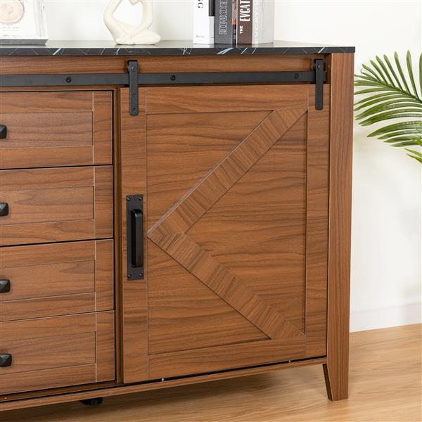 Drawer dresser cabinet,Sideboard,bar cabinet,Buffet server console,table storge cabinets,Slide the barn door,four drawers,Metal handle,for Dining Room,Living Room,bedroom,Kitchen Hallway,Brown +black