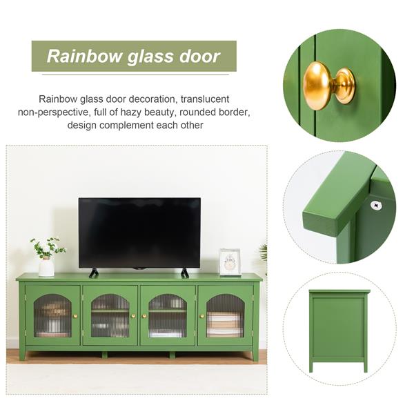 71-inch stylish TV cabinet,Entertainment CenterTV stand,TVConsoleTable, Media Console,solidwood frame,Changhong glass door,Metal handle,antique green,for the children's room,bedroom Living Room