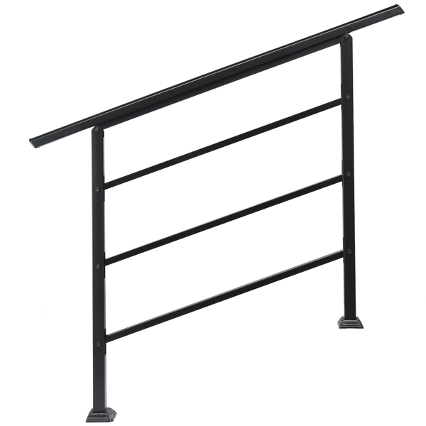 Handrails for Outdoor Steps, Wrought Iron Handrail Fits 1 to 4 Steps, Transitional Handrail with Installation Kit, Black