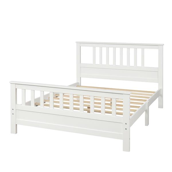 Wood Platform Bed with Headboard and Footboard, Full (White)