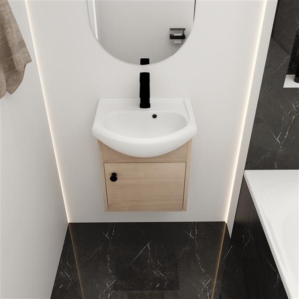 Small Size 18 Inch Bathroom Vanity With Ceramic Sink,Wall Mounting Design