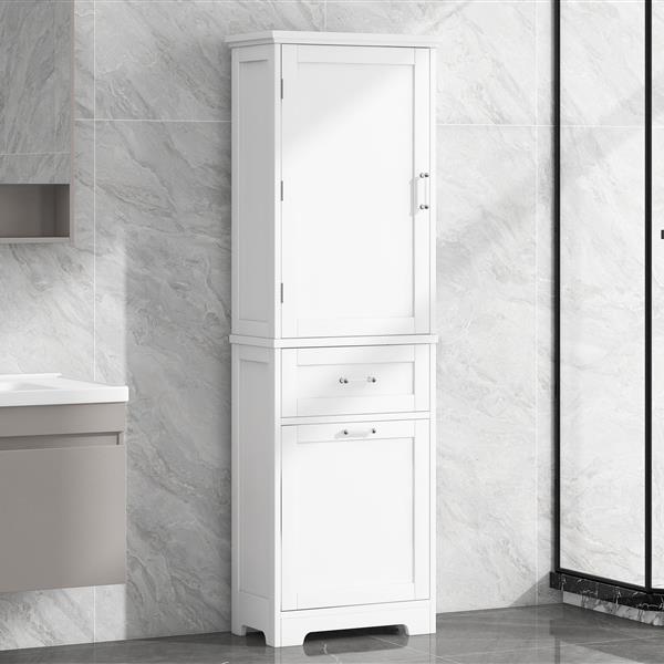 Tall Bathroom Storage Cabinet, Freestanding Storage Cabinet with Two Different Size Drawers and Adjustable Shelf, MDF Board with Painted Finish, White