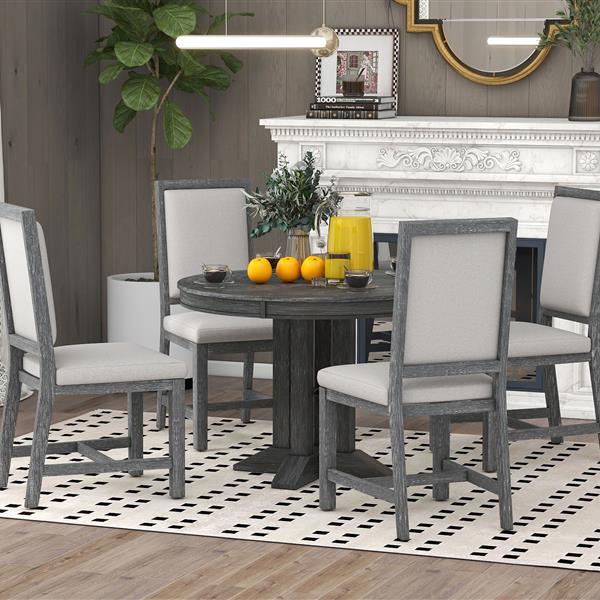 5-Piece Dining Set Extendable Round Table and 4 Upholstered Chairs Farmhouse Dining Set for Kitchen, Dining Room(Black)