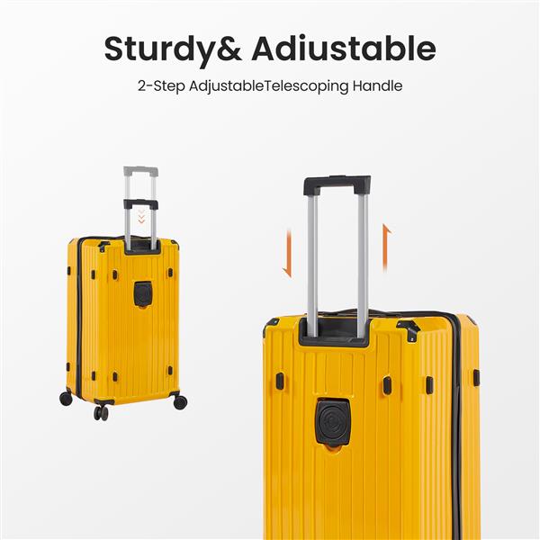 Luggage Set 4 pcs (20"/24"/29"/Travel Bag), PC+ABS Durable Lightweight Luggage with Collapsible Cup Holder, 360° Silent Spinner Wheels, TSA Lock, Yellow