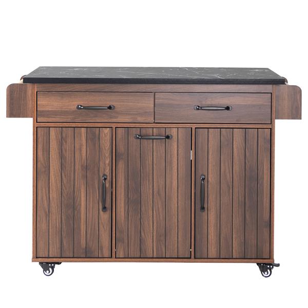 Kitchen Island with Trash Can Storage Cabinet, Kitchen Cart with Drop Leaf, Spice Rack, Towel Rack and Drawer, Rolling Kitchen Island on Wheels with Adjustable Shelf, Walnut Brown