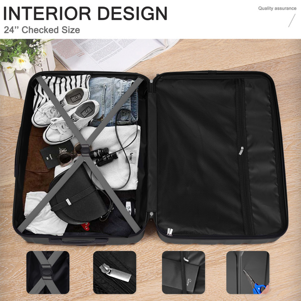 FCH 3-in-1 suitcase vertical stripes trolley case 20in 24in 28in ABS PC classic color 02-dark gray