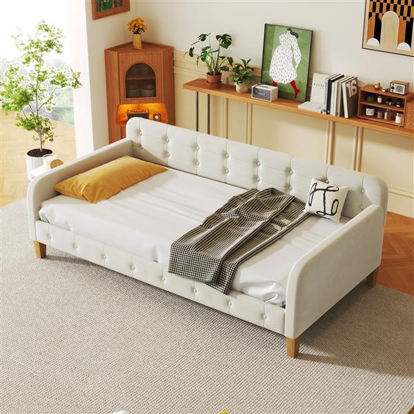 Twin Size Upholstered Daybed with 4 Support Legs, White