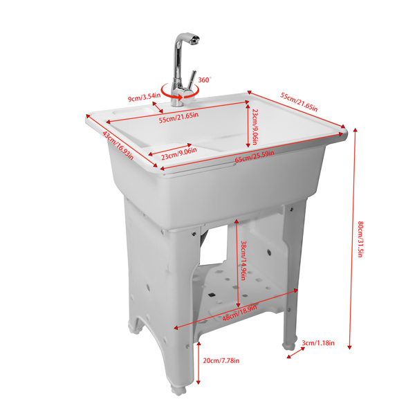 White Color Utility Sink Laundry Tub with Hot & Cold Water Faucet for Home, Garage or Shop