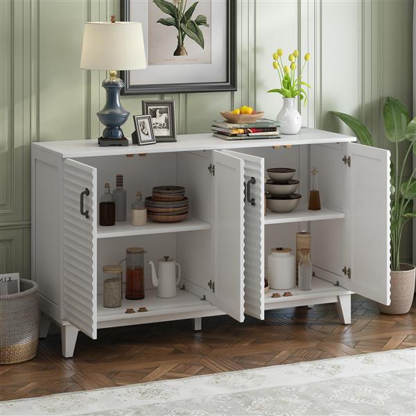 Sideboard with 4 Door Large Storage Buffet with Adjustable Shelves and Metal Handles for Kitchen, Living Room, Dining Room (Antique White)