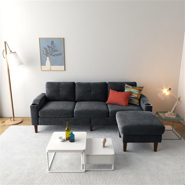 Convertible Combo Sofa Sofa L-Shaped Sofa with Storage Cabinet Footstool, Living Room Dark Gray Sofa, Living Room/Bedroom/Office/Small Space 3-Seat Combo Sofa