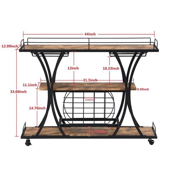 Industrial Bar Cart Kitchen Bar&Serving Cart for Home with Wheels 3 -Tier Storage Shelves