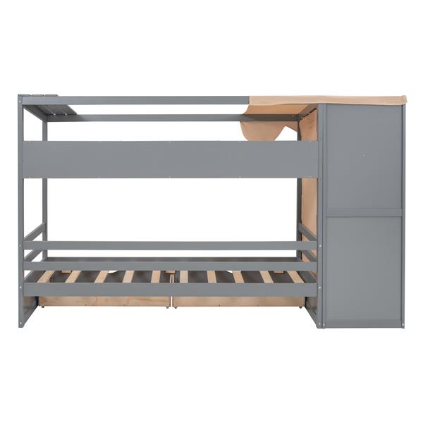 Twin size House Bed with Two Drawers and Wardrobe,Gray