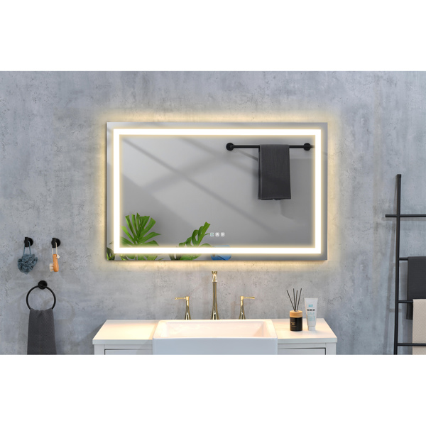 55x30 Inch LED Bathroom Mirror with Frontlit and Backlit, Wall Mounted Vanity Mirror with Smart Touch Button, Anti-Fog, Memory Function, 3 Colors, Stepless Dimmable Makeup Mirror