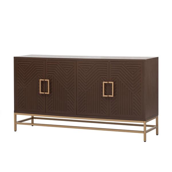 Retro Style Sideboard with Adjustable Shelves, Rectangular Metal Handles and Legs for  Kitchen, Living room, and Dining Room  (Espresso)